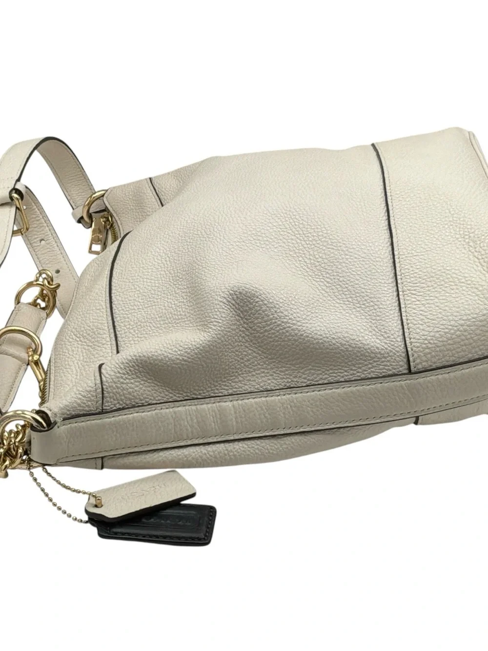 Coach Cream Pebbled Leather Paxton Duffle Shoulder Bag with Gold Hardware